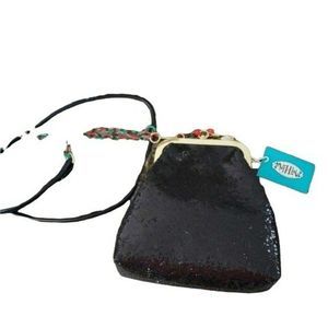 Mad Love Woman's Black Glitter Kiss Clasp Christmas Holiday Crossbody Purse